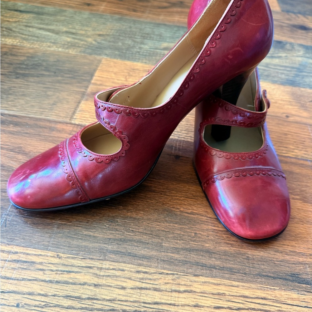 Joan & David Red Heeled Mary Janes Circa Size 10
